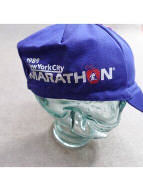Vintage New York City Marathon Short Brim Hat Blue 1989 Made in USA NEW
